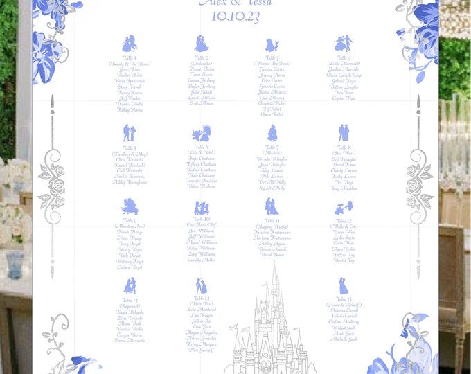 Digital Princess Wedding Seating Chart | Printable Wedding Seating Chart |  Wedding Seating Sign | lovebirdslane  #SC-0309-0D