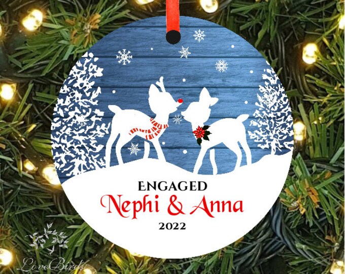 Our First Christmas Engaged Ornament - Deer - Personalized  Newlywed Holiday Ornament - Betrothed Ornament - Lovebirdslane #1124-2