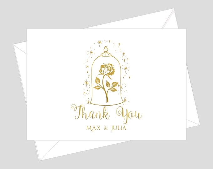 Personalized Thank You Cards Wedding |  Beauty Beast Rose Thank You Note Cards | Enchanted Rose Thank You Cards | | Item #C0606-3