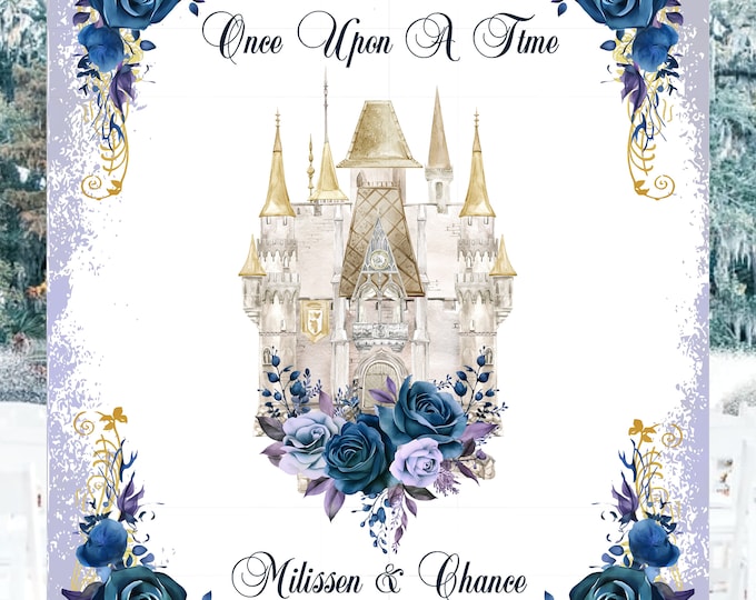 Digital Wedding Welcome Sign Personalized Fairy Tale Cinderella Castle Wedding Welcome Sign Blue and Gold lovebirdslane #S0922D