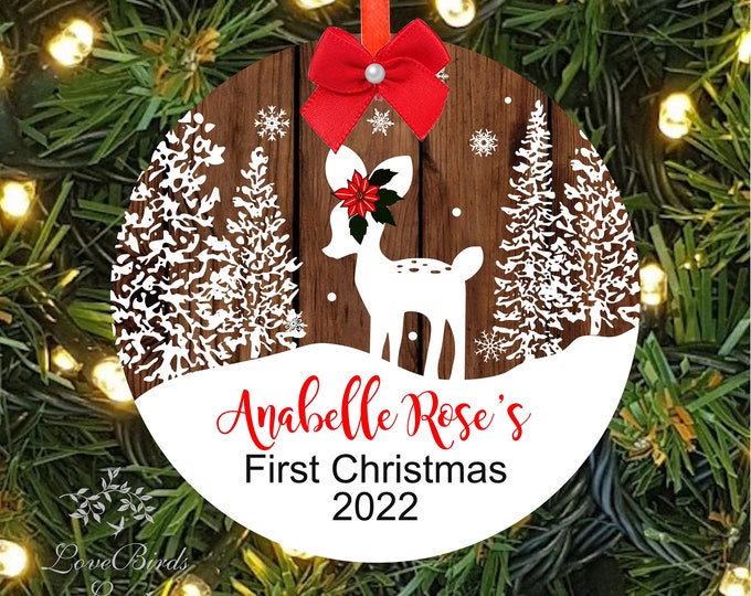 Personalized Baby's First Christmas Ornament | Deer Ornament | 1st Christmas Kid's Ornament | lovebirdslane