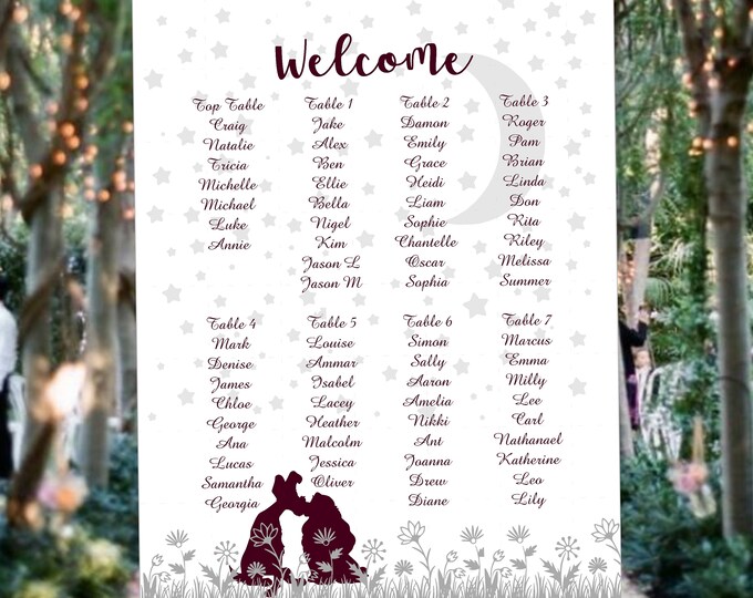 Lady and The Tramp Seating Sign | Wedding Seating Chart Sign | Wedding Seating Chart Poster  | lovebirdslane #SC-43