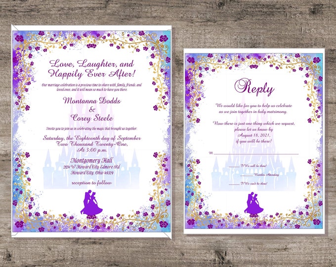 Cinderella Waltz Wedding Invitation Suite Calligraphy Wedding Invite with matching RSVP cards #I-326P-2