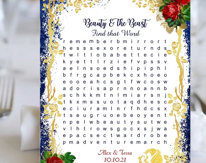 Beauty And The Beast Find That Word Word Search Game Ice Breaker Game Reception Ice Breaker Bachelorette Party Game