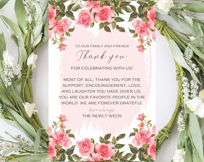 30 Printed Royal Blushing Rose Wedding Thank You Cards Spring Wedding Thank You Bridal Shower Thank You #0526-17 lovebirdslane