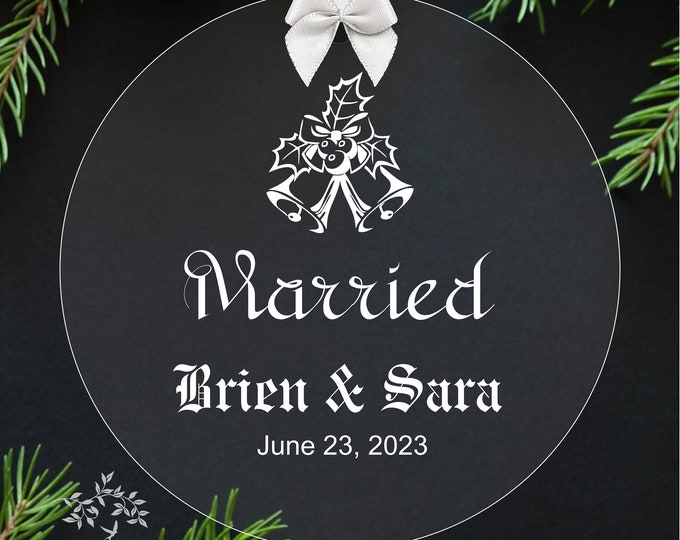 Married Engraved First Christmas Wedding Custom Holiday Glass Ornament Keepsake - Large Over 3 Inch lovebirdslane O-22-8