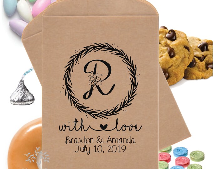 Personalized Wedding Favor Bag Bridal Shower With Love Candy Buffet Bags Snack Bar Buffet Bags Treat Bags Monogram Favor Bags