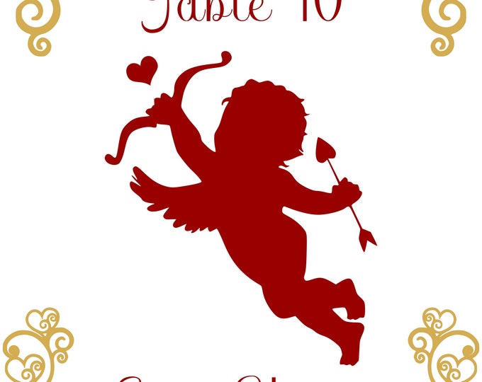 Sweet Heart Cupid Valentine Table Numbers | Table Seating Cards | #TN-V006 | lovebirdslane