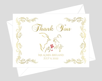 Beauty and the Beast Thank You Cards | Enchanted Rose Thank You Gift Cards | Personalized Thank You Card | lovebirdslane
