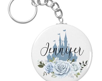 Personalized Keychain Blue Rose Wedding Keychains | Bridal Favor Gifts | Team Bride | Bachelorette favors #C65-G