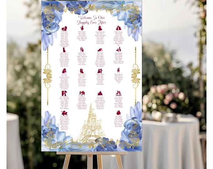 Digital Princess Wedding Seating Chart | Printable Wedding Seating Chart |  Wedding Seating Sign | lovebirdslane  #SC25001 Blue Burgundy