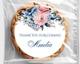 Printed Labels Blue & Pink Floral Personalized Wedding Sticker | Gift Label | Wedding Favor Labels