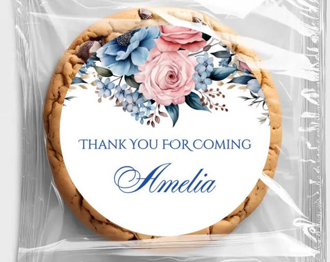 Printed Labels Blue & Pink Floral Personalized Wedding Sticker | Gift Label | Wedding Favor Labels