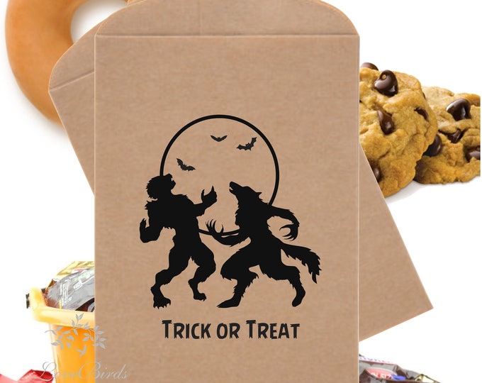 SAVE 30% OFF 24 Werewolf Trick or Treat Favor Bags Halloween Favor Bags Treat Bags Candy Bag Potter Theme Party Favors Table Party Favor