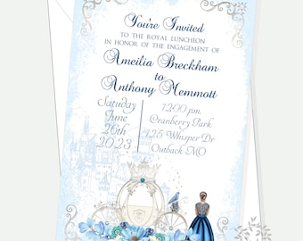 Personalized Engagement Invitation Cinderella Fairy Tale Luncheon Invitation | Sapphire Blue Wedding Invitation | Calligraphy Invitation