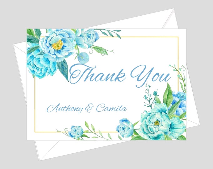 Cinderella Blue Floral Thank You Cards | Enchanted Rose Thank You Note Cards | Personalized Thank You Cards Wedding | lovebirdslane #C0606-3