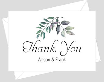 Greenery Wedding Thank You Card | Bridal Shower Thank You Card | Boho Personalized Thank You Card | Eucalyptus Thank You #601-7