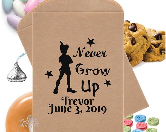 Personalized Peter Pan Favor Bags Donut Bags Candy Buffet Bags Cookie Bags Popcorn Bags Party Gift Bags