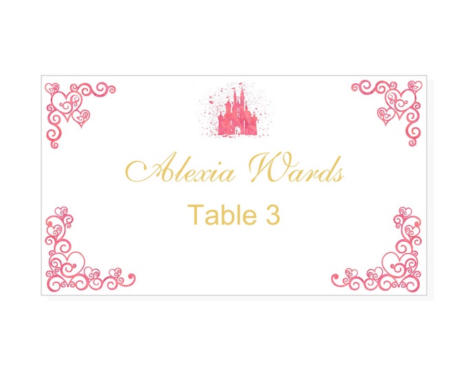 Custom Listing Watercolor Castle Romantic Accent Fairy Tale Princess Wedding Escort Cards Table Seating Reserved Seating Cards #C617