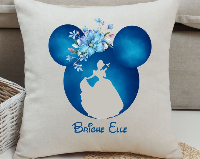 Cinderella Mickey Mouse Ear Farm House Pillow Cover 100% Natural Cotton Linen Pillow Cover |  Housewarming Gift #disneycover