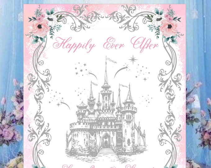Digital Personalized Cinderella Castle Wedding Welcome Sign Alternate Guest Book Room Decor Keepsake lovebirdslane #WS821D