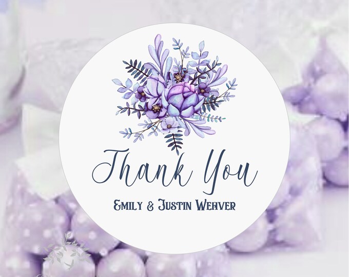 Printed Lavender Botanical Personalized Favor Thank You Label #L620