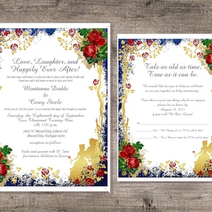 Suite di inviti per matrimonio personalizzati con rose incantate La bella e la bestia Invito per matrimonio con calligrafia e biglietti RSVP abbinati #I-326P-7