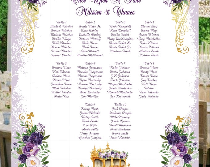 Seating Chart Table Sign Vintage Wedding Seating Chart Guest Seating Wedding Welcome Sign Fairytale Gold State Royal Coach SC-0825P