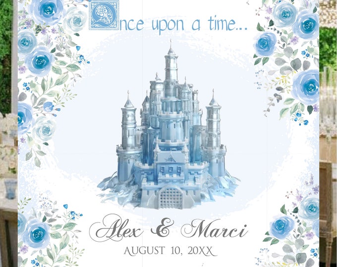 Personalized Fairytale Cinderella Blue Castle Wedding Welcome Sign #WS0318