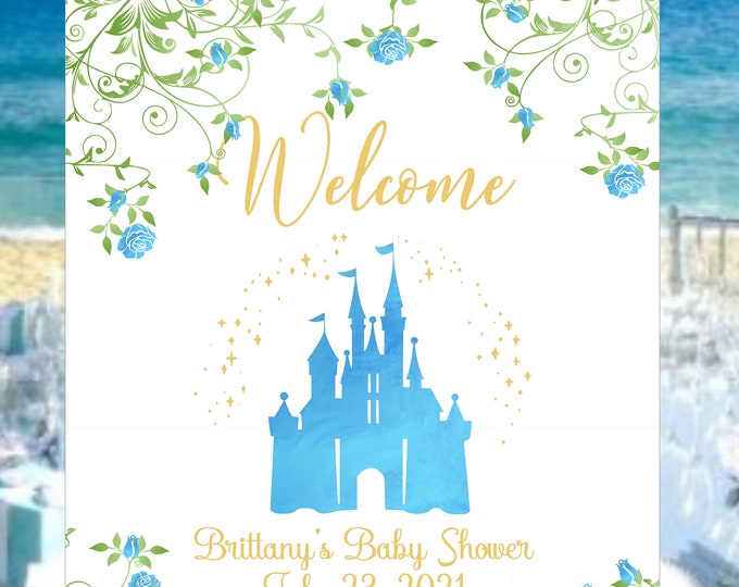 Digital Personalized Fairy Tale Cinderella Castle Baby Shower Welcome Sign Alternate Guest Book Room Decor lovebirdslane