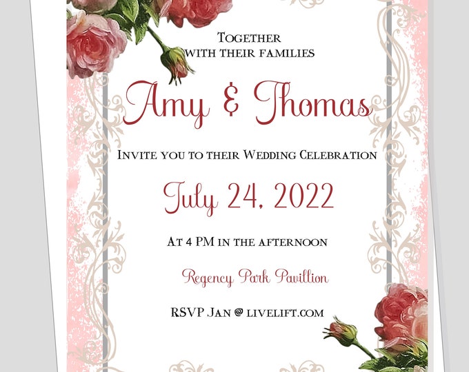 Cinderella Pink Wedding Invitation | Calligraphy Wedding Invitation #WI0518P
