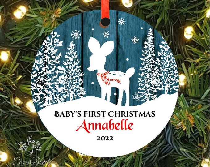 Personalized Baby's First Christmas Ornament | Woodland Baby Deer Ornament | 1st Christmas Kid's Ornament | lovebirdslane