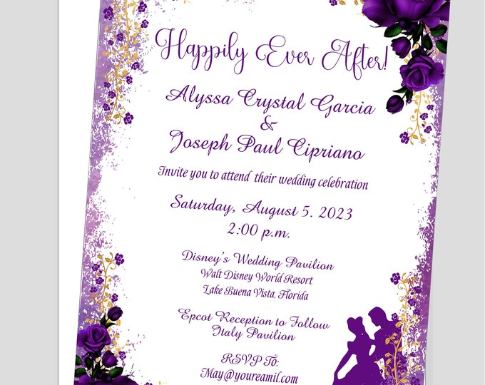 Personalized Cinderella Enchanted Fairy Tale  Wedding Invitation | Princess Wedding Invitation | Calligraphy Wedding Invitation