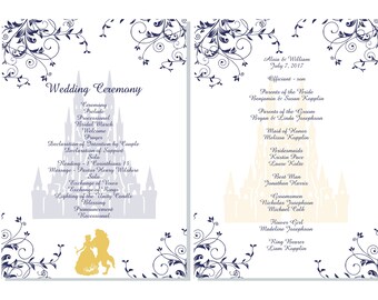Beauty And The Beast Wedding Program Fan | Be Our Guest Wedding Program | Calligraphy Wedding Program