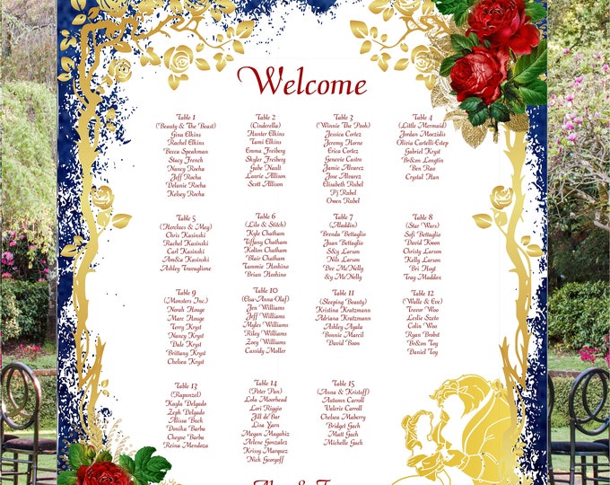 Enchanted Rose Beauty and the Beast Wedding Seating Sign | Wedding Seating Chart Sign | Wedding Seating Chart Poster | lovebirdslane SC-405P