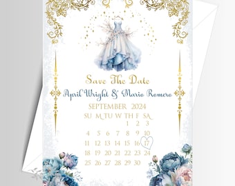Cinderella Wedding Dress Save The Date Invite | Wedding Invitation | Calligraphy Wedding Invitation | Lovebirdslane #I-0704-10