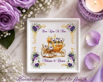 Personalized Enchanted Purple Rose Jewelry Dish | Red Rose Trinket Tray | Romantic Keepsake Gift