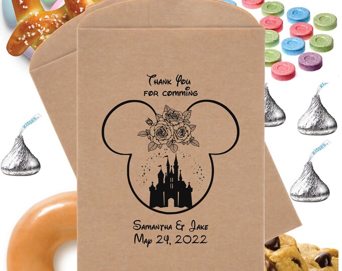 Personalized Mickey & Minnie Castle Wedding Favor Bags Bridal Shower Thank You