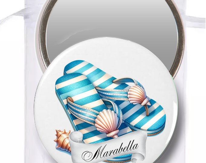 Beach Flip Flop Personalized Pocket Mirrors | Bridal Shower Pocket Mirrors | Baby Shower Gift #CM0715