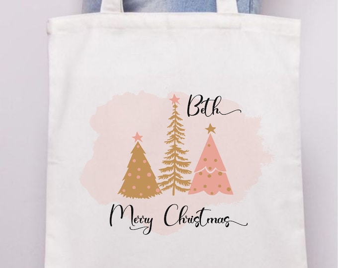 Personalized Christmas Three Tree Tote Bag | Gift Wrapping  | Reusable packaging TB-5 | lovebirdslane