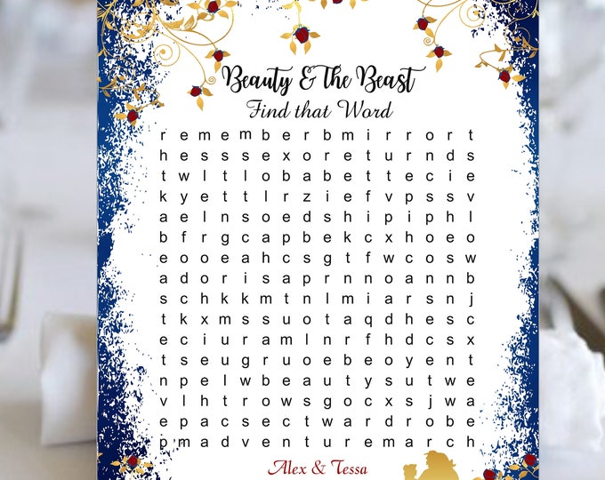 Beauty And The Beast Find That Word Word Search Game Ice Breaker Game Reception Ice Breaker Bachelorette Party Game #GP-002