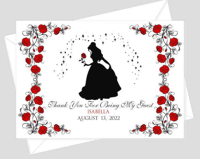 Beauty and the Beast Bell Thank You Cards | Enchanted Rose Thank You Cards | Personalized Thank You Card | lovebirdslane C22060106