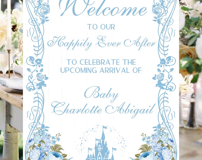 Personalized Fairy Tale Cinderella Castle Baby Shower Welcome Sign