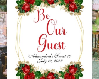 Digital Be Our Guest Sign Beauty And The Beast Wedding Welcome Sign Personalized Quinceañera Sign  lovebirdslane #S528-0