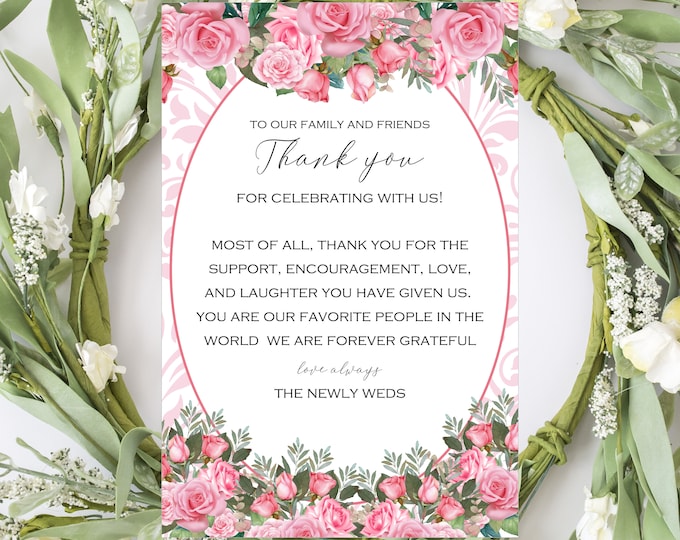 30 Printed Blush Rose Personalized Wedding Thank You Cards Spring Wedding Thank You Bridal Shower Thank You #0526-16