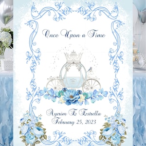 Digital Personalized Wedding Welcome Sign Blue Fairytale Cinderella Carriage Quince Birthday Welcome Sign lovebirdslane #WS217-1D