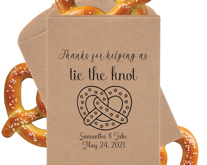 Personalized Tie The Knot Pretzel Wedding Favor Bag Bridal Shower Thank You Candy Buffet Bags Snack Bar Buffet Treat Bags Ticket Bag Holder