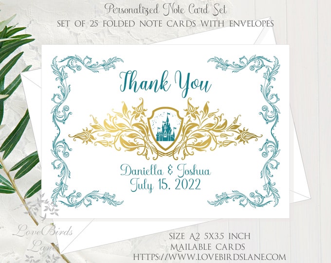 Personalized Cinderella Castle Thank You Cards Wedding | Faux Gold Minimalist Thank You Card Notes | Thank You Note Cards | Item #C0618