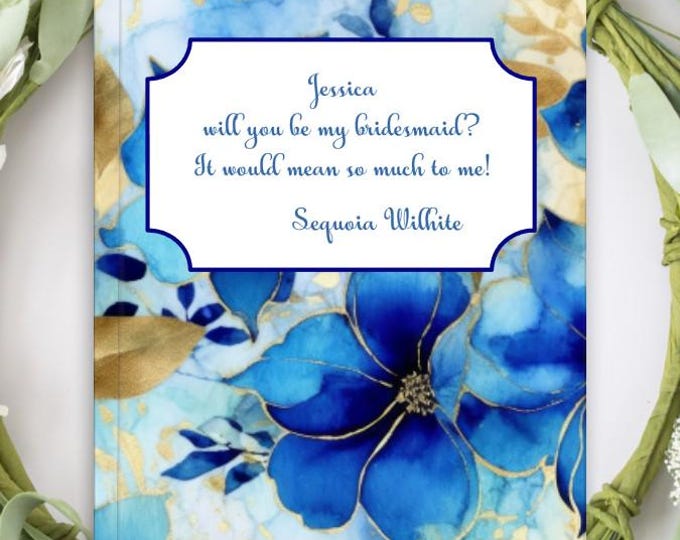 Cinderella Blue Floral Personalized Bridesmaid Notebook | Custom Wedding Journal Gift