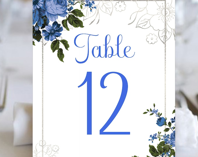 Royal Blue Enchanted Rose Beauty And The Beast Wedding Table Numbers | Table Seating Cards | Item TN-830 | Rose Table Setting